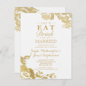 エレガントモダンシンプルバラフローラ金ゴールド婚約 招待状 (正面/裏面)