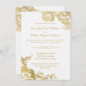 エレガントモダンシンプルバラフローラ金ゴールド披露宴 招待状 (正面/裏面)