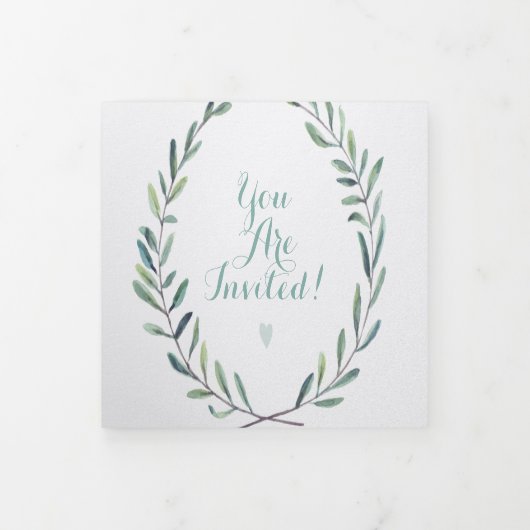 エレガントモダンシンプルフローラリース結婚ズ 三つ折り招待状 (カバー)