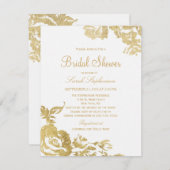 エレガントモダンシンプルフローラ金ゴールドブライダルシャワー 招待状 (正面/裏面)