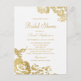 エレガントモダンシンプルフローラ金ゴールドブライダルシャワー 招待状