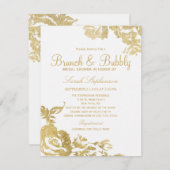 エレガントモダンシンプルフローラ金ゴールドブランチ 招待状 (正面/裏面)