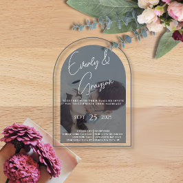 エレガントモダンシンプルミニマル写真結婚ズ アクリル招待状