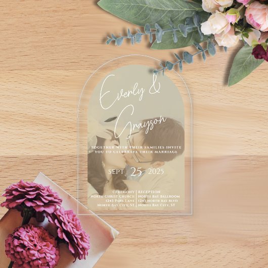 エレガントモダンシンプルミニマル写真結婚ズ アクリル招待状