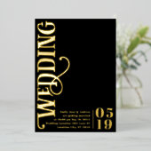 エレガントモダンシンプルミニマル金ゴールド結婚ズ 箔招待状 (立ち正面)