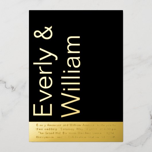 エレガントモダンシンプルミニマル金ゴールド結婚ズ 箔招待状 (正面)