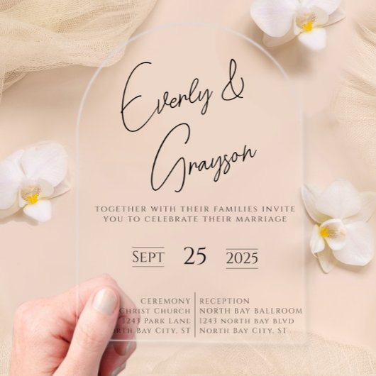 エレガントモダンシンプルミニマ結婚リスト アクリル招待状