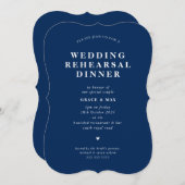 エレガントモダンシンプルリハーサル海軍ブルー 招待状 (正面/裏面)