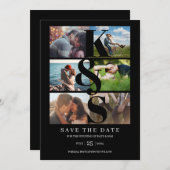 エレガントモダンシンプル写真のコラージュ名結婚の セーブザデート (正面/裏面)