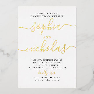 エレガントモダンシンプル婚約パーティ 箔招待状