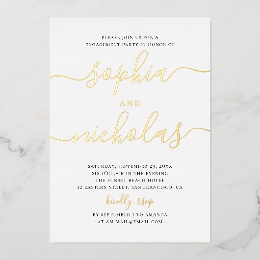 エレガントモダンシンプル婚約パーティ 箔招待状 (正面)