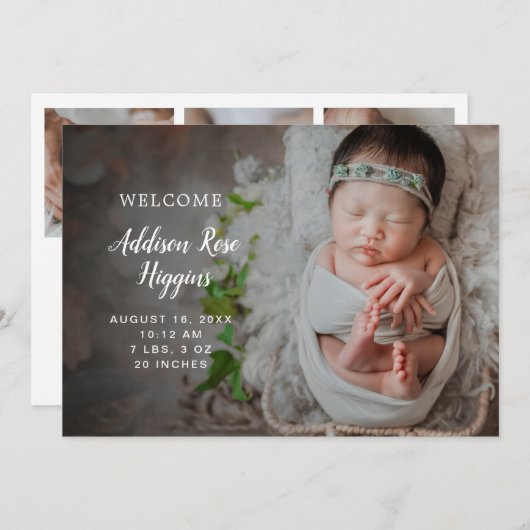 エレガントモダンシンプル生まれたばかりの誕生 案内状 (正面/裏面)