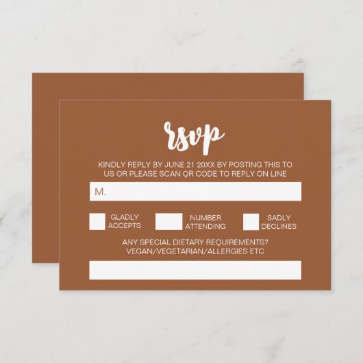 エレガントモダンシンプル結婚BohoのQRコードRSVP エンクロージャーカード (正面/裏面)