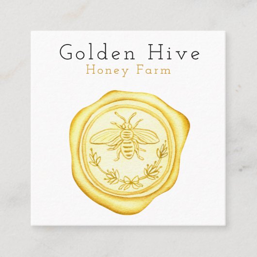 エレガントモダンシンプル蜂蜜ファームワックスシールスタンプ スクエア名刺 (正面)