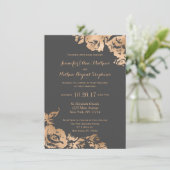 エレガントモダンシンプル金ゴールドグレーフローラ結婚ズ 招待状 (スタンド正面)