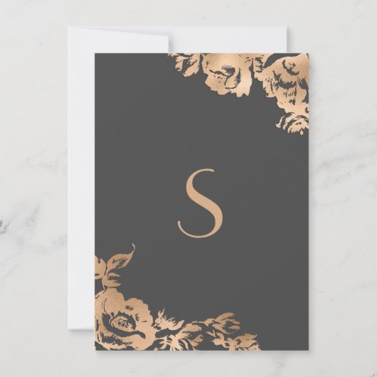 エレガントモダンシンプル金ゴールドグレーフローラ結婚ズ 招待状 (裏面)