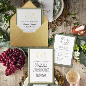 エレガントモダンシンプル金ゴールドセージグリーン結婚ズ 箔招待状