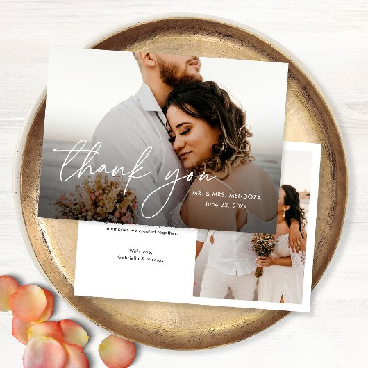 エレガントモダンシンプル2枚の写真結婚s サンキューカード