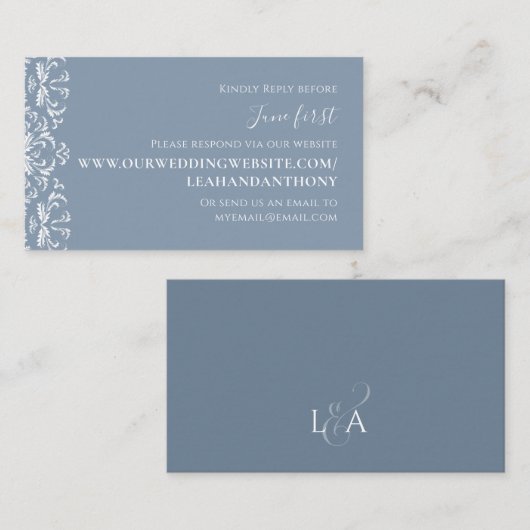 エレガントモダンシンプルDusty Blue Via Website エンクロージャーカード (正面/裏面)