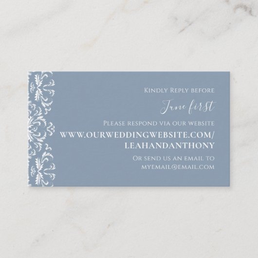 エレガントモダンシンプルDusty Blue Via Website エンクロージャーカード (正面)