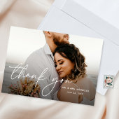エレガントモダンシンプルScript Two Photo's 結婚. サンキューカード