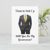 エレガントモダンスクリプトtuxedo groomsman提案 招待状 (スタンド正面)