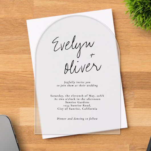 エレガントモダンスコンテンポラリー結婚ト アクリル招待状