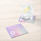 エレガントモダンスタイリッシュガーリー紫グラデーショングリッター スクエアペーパーコースター (インサイチュ)