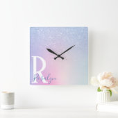 エレガントモダンスタイリッシュグラデーション青いグリッター スクエア壁時計 (ホーム)