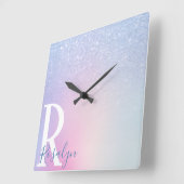 エレガントモダンスタイリッシュグラデーション青いグリッター スクエア壁時計 (傾斜)