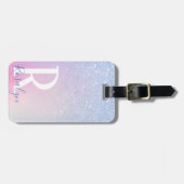 エレガントモダンスタイリッシュグラデーション青いグリッター ラゲッジタグ (正面横)
