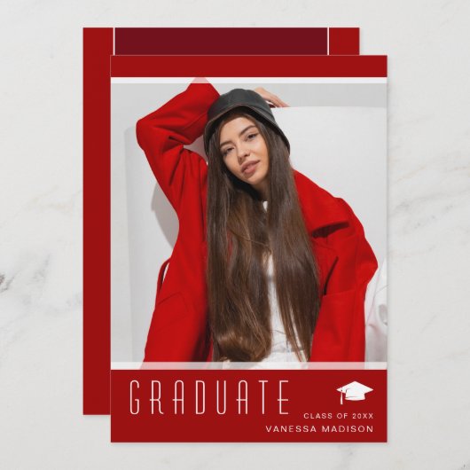 エレガントモダンスタイリッシュ写真赤 案内状 (正面/裏面)