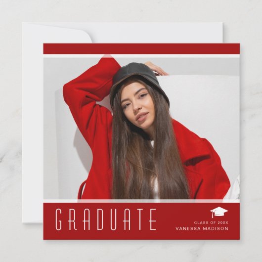 エレガントモダンスタイリッシュ写真赤・白 案内状 (正面)