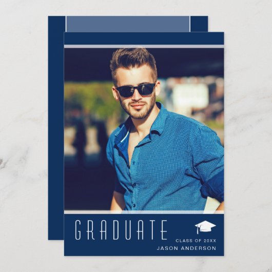 エレガントモダンスタイリッシュ写真青 案内状 (正面/裏面)