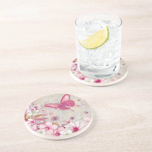 エレガントモダンスタイリッシュ国ピンクバタフライ コースター (側面)