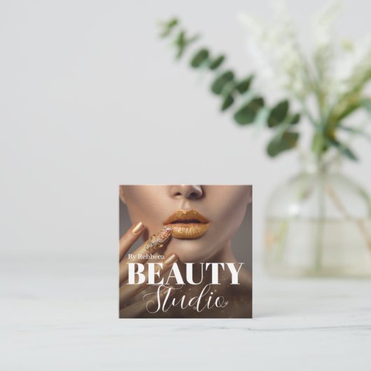 エレガントモダンスタイリッシュ美しいサロン スクエア名刺 (スタンド正面)