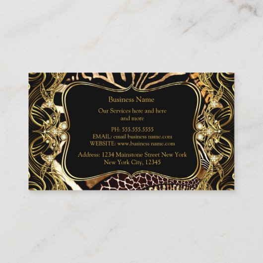 エレガントモダンスタイリッシュ金ゴールド黒野生動物 名刺 (裏面)