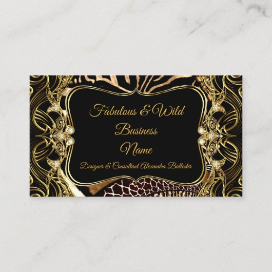 エレガントモダンスタイリッシュ金ゴールド黒野生動物 名刺 (正面)