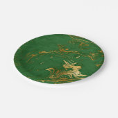 エレガントモダンスタイリッシュ金ゴールド・グリーン大理石ルック ペーパープレート (アングル)