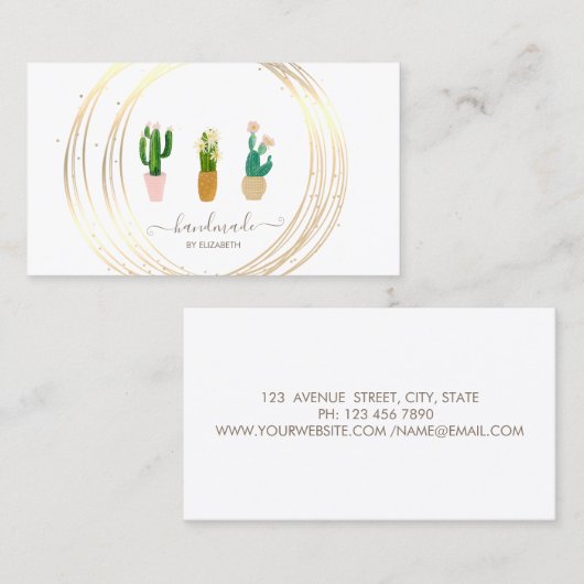 エレガントモダンスタイリッシュ,金ゴールド円サボテン植物 名刺 (正面/裏面)