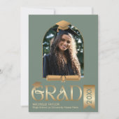エレガントモダンスタイリッシュPhoto sage Green卒業 招待状 (正面)
