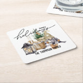 エレガントモダンスタイルとスクリプト水の色サンタ スクエアペーパーコースター (アングル)