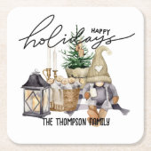 エレガントモダンスタイルとスクリプト水の色サンタ スクエアペーパーコースター (正面)