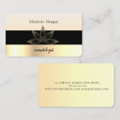 エレガントモダンストライプの黒、金ゴールド、ロータス 名刺 (正面/裏面)