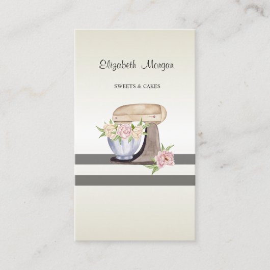 エレガントモダンストライプの，ペストリーフローラレトロミキサー 名刺 (正面)