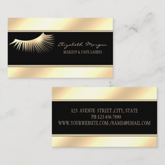 エレガントモダンストライプ金ゴールドフェイクー 名刺 (正面/裏面)