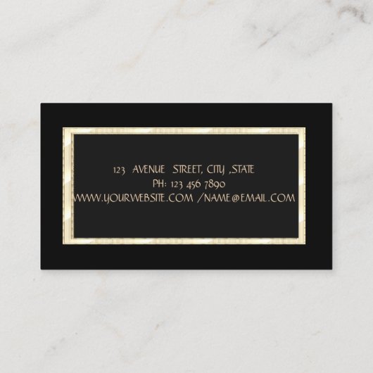 エレガントモダンストライプ金ゴールド・フレーム・ジュエリー・デザイナ 名刺 (裏面)