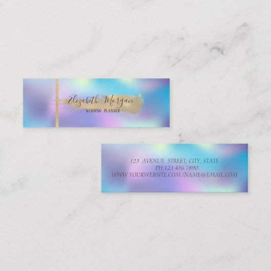 エレガントモダンストライプ、ブラシストロークのホログラフィック スキニー名刺 (正面/裏面)