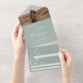 エレガントモダンセージ結婚グリーン オールインワン招待状 (貼ってはがせる)