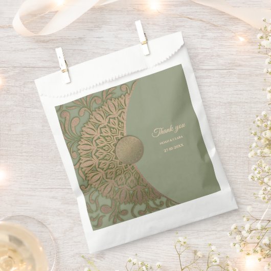 エレガントモダンセージ緑と金ゴールドクラシック曼荼羅 フェイバーバッグ (クリップ留めされた状態)